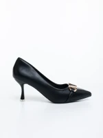 Pantofi dama cu toc negri din piele ecologica Elsena