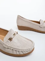 Mocasini dama bej deschis din piele ecologica Camelida