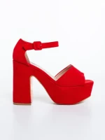 Sandale dama cu toc rosii din material textil Elenia