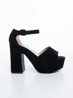 Sandale dama cu toc negre din material textil Elenia