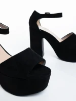 Sandale dama cu toc negre din material textil Elenia