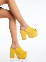 Papuci dama galbeni din material textil Lazara