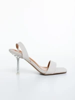 Sandale dama cu toc bej deschis din material textil Laena