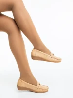 Mocasini dama bej inchis din piele ecologica Camelida