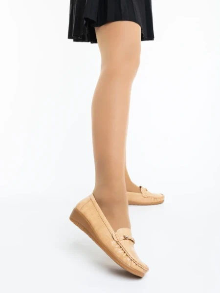 Mocasini dama bej inchis din piele ecologica Camelida