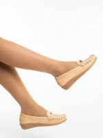 Mocasini dama bej inchis din piele ecologica Camelida