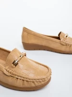 Mocasini dama bej inchis din piele ecologica Camelida