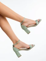 Sandale dama cu toc verzi din material textil Temera