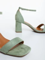 Sandale dama cu toc verzi din material textil Temera