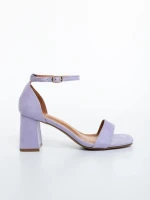 Sandale dama cu toc mov din material textil Temera