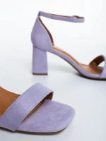 Sandale dama cu toc mov din material textil Temera