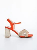 Sandale dama cu toc portocalii din material textil Rosea