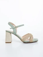 Sandale dama cu toc verzi din material textil Rosea