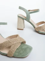 Sandale dama cu toc verzi din material textil Rosea