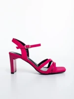 Sandale dama cu toc roz din material textil Lavania