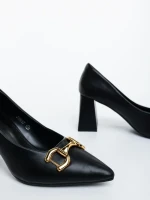 Pantofi dama cu toc negri din piele ecologica Janilia