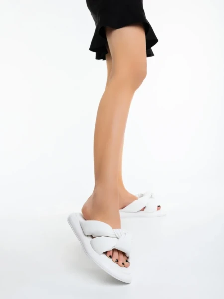 Papuci dama albi din piele ecologica Sarada