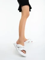 Papuci dama albi din piele ecologica Sarada