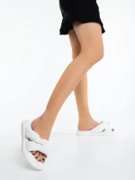 Papuci dama albi din piele ecologica Sarada