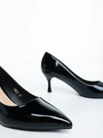 Pantofi dama cu toc negri din piele ecologica lacuita Helena