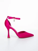 Pantofi dama cu toc roz din material textil Sirada