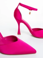 Pantofi dama cu toc roz din material textil Sirada