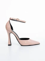 Pantofi dama cu toc bej inchis din piele ecologica lacuita Lavrona