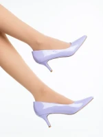 Pantofi dama cu toc mov din piele ecologica lacuita Menoza