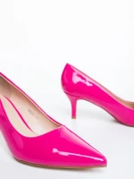 Pantofi dama cu toc roz din piele ecologica lacuita Menoza