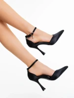 Pantofi dama cu toc negri din material textil Sirada