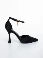 Pantofi dama cu toc negri din material textil Sirada