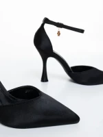 Pantofi dama cu toc negri din material textil Sirada