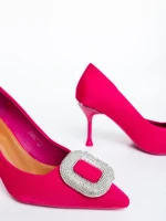 Pantofi dama cu toc roz din material textil Nomadia