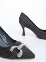 Pantofi dama cu toc gri din material textil Amandi