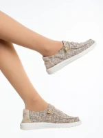 Pantofi casual dama bej inchis din material textil Manara