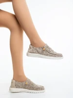 Pantofi casual dama bej inchis din material textil Manara
