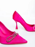 Pantofi dama cu toc roz din material textil Ancona
