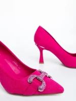 Pantofi dama cu toc roz din material textil Amandi
