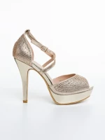 Sandale dama cu toc aurii din material textil Zabava