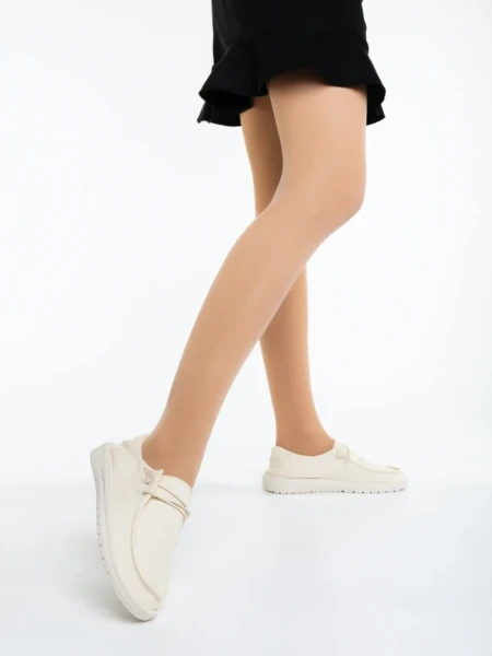 Pantofi casual dama bej din material textil Mirada