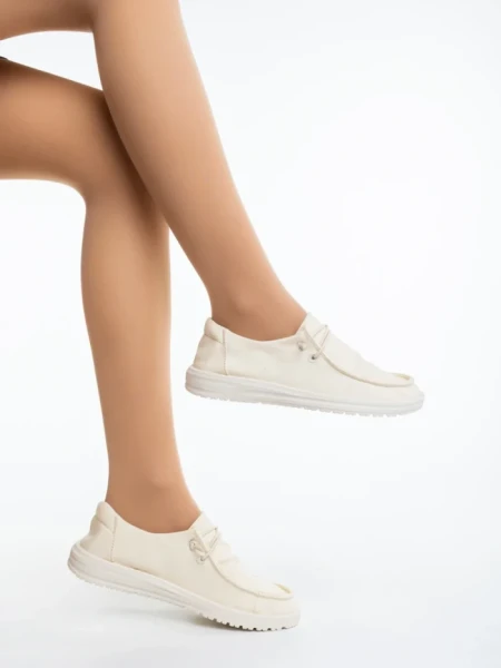 Pantofi casual dama bej din material textil Mirada