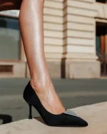 Pantofi dama cu toc negri din material textil Mezara