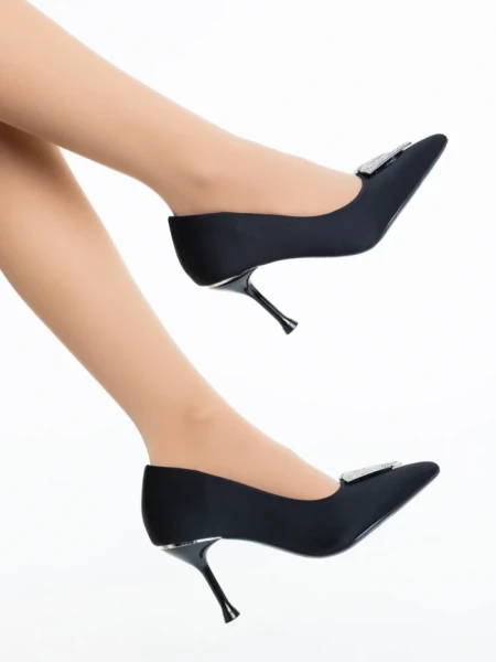 Pantofi dama cu toc negri din material textil Mezara
