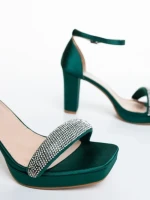 Sandale dama cu toc verzi din material textil Menara