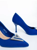 Pantofi dama cu toc albastri din material textil Mezara