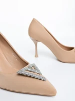 Pantofi dama cu toc bej inchis din material textil Mezara