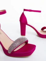 Sandale dama cu toc roz din material textil Menara
