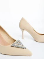 Pantofi dama cu toc bej deschis din material textil Mezara