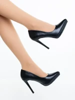 Pantofi dama cu toc negri din piele ecologica Rhoda