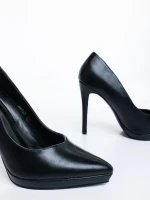 Pantofi dama cu toc negri din piele ecologica Rhoda
